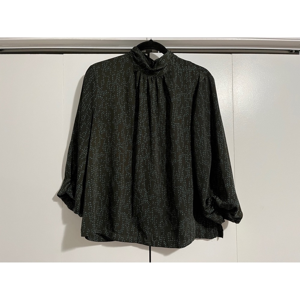 Prologue High Neck Back Button Up Dark Green Extra Large Blouse